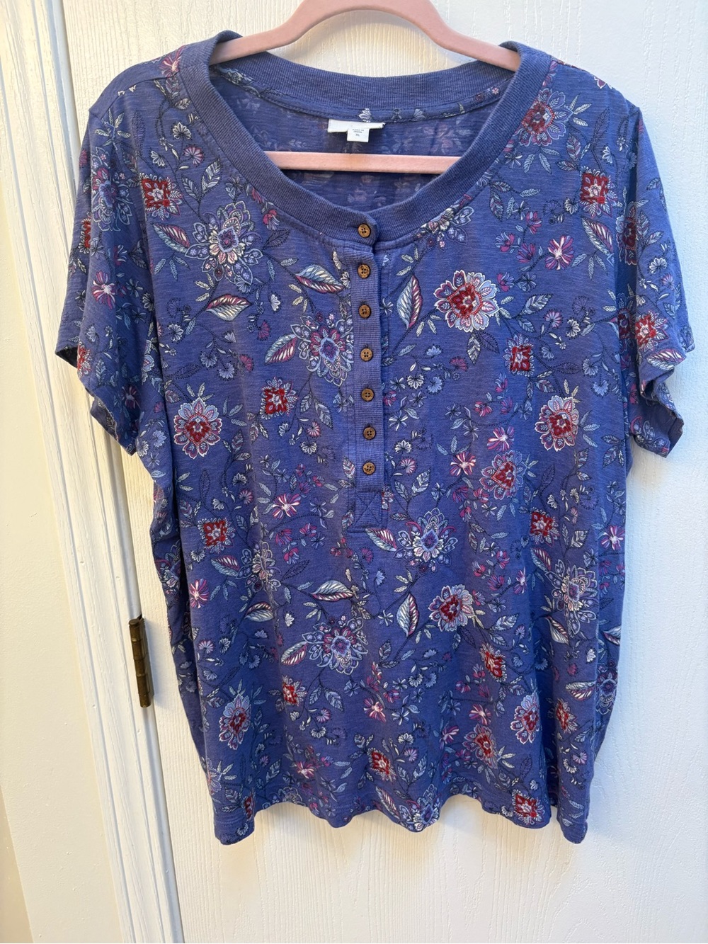 J. Jill Blue Floral Short-Sleeve Henley